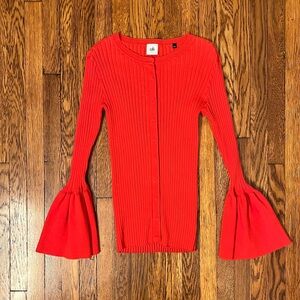 CAbi Vibrant Red Ribbed Cardigan with Bell Sleeves
